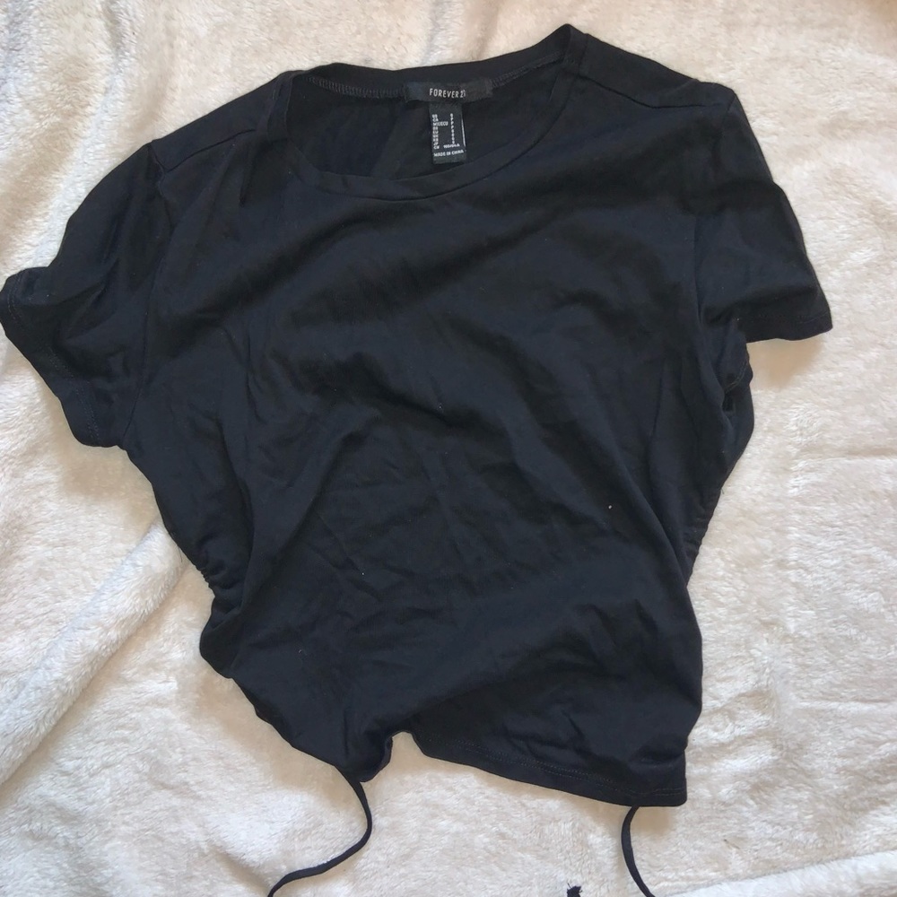 Forever21 black shirt sleeve open back tie top